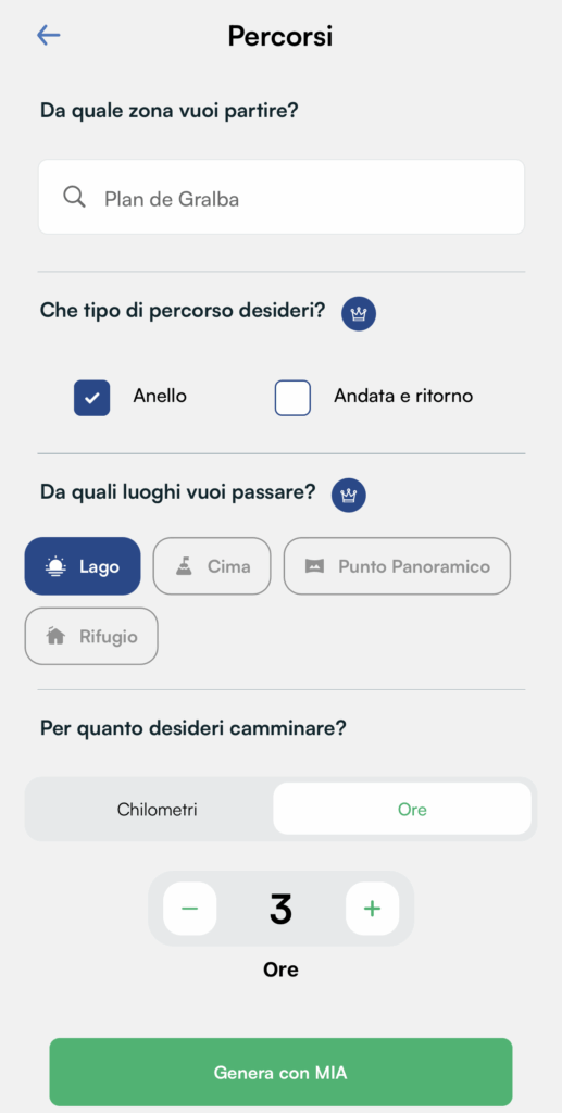 Schermata dell'app Mountain Maps, trovi nuovi trekking