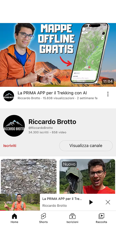screen della schermata Youtube di un a di riccardo brotto su Mountain maps