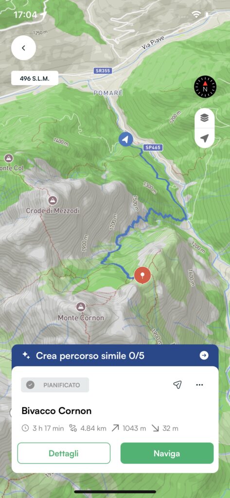 Mappa del trekking al bivacco Cornon