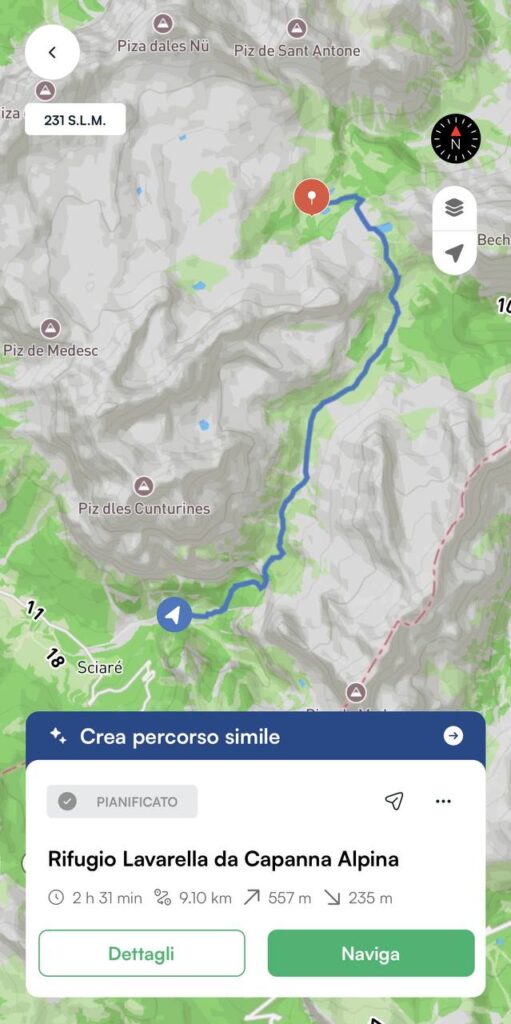 Mappa del trekking al RIfugio Lavarella, una delle escursioni in Val Badia