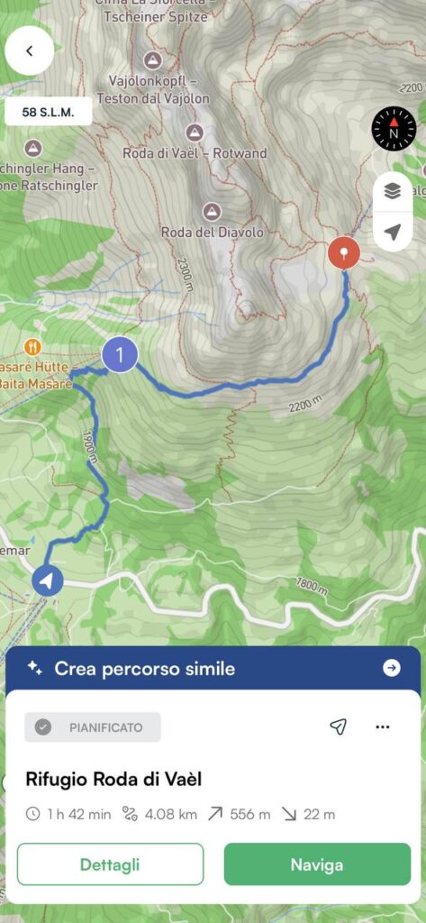 Traccia Rifugio Roda di Vaèl